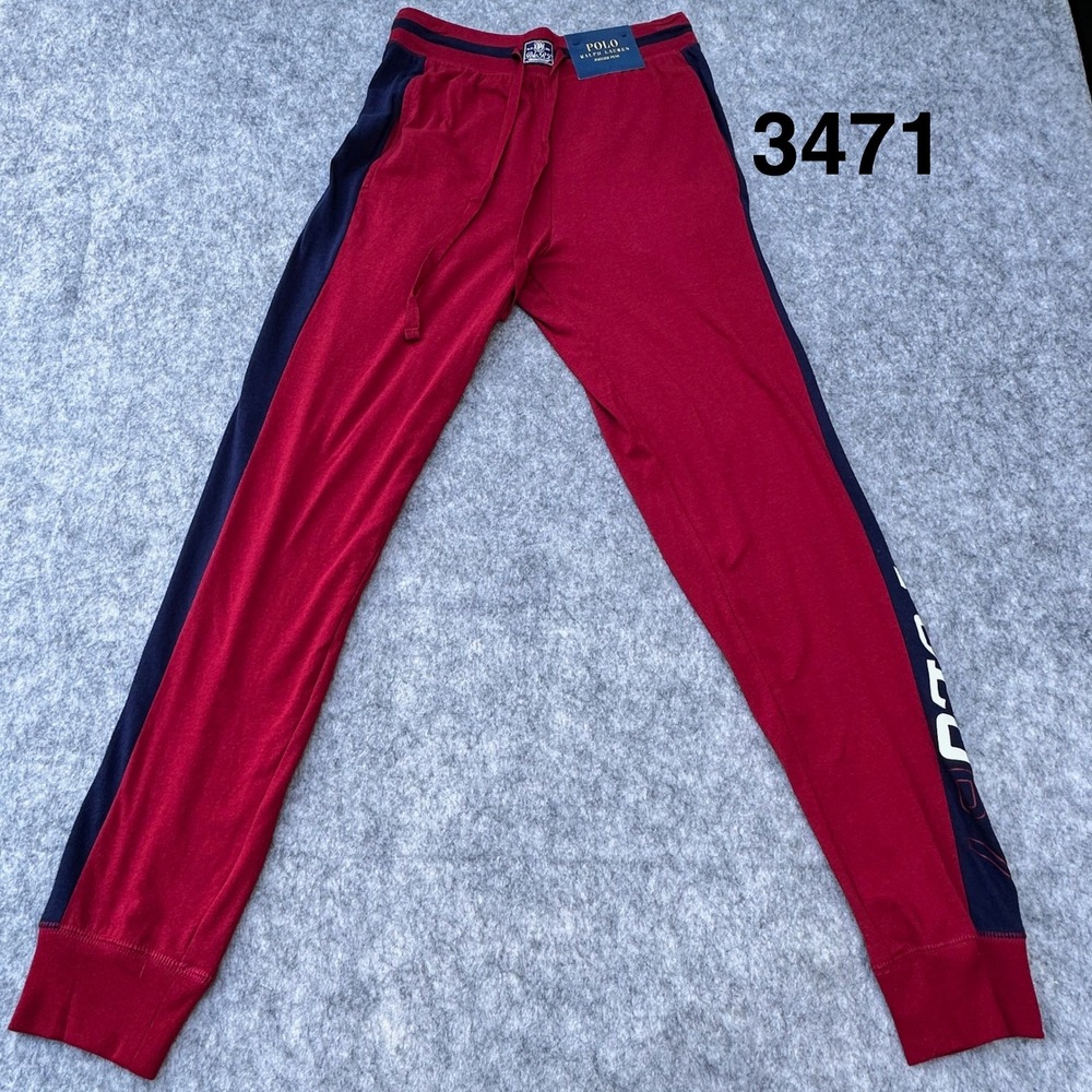 Polo Ralph Lauren Mens Red Navy Colorblock Jogger Pants Cotton Modal Lounge S